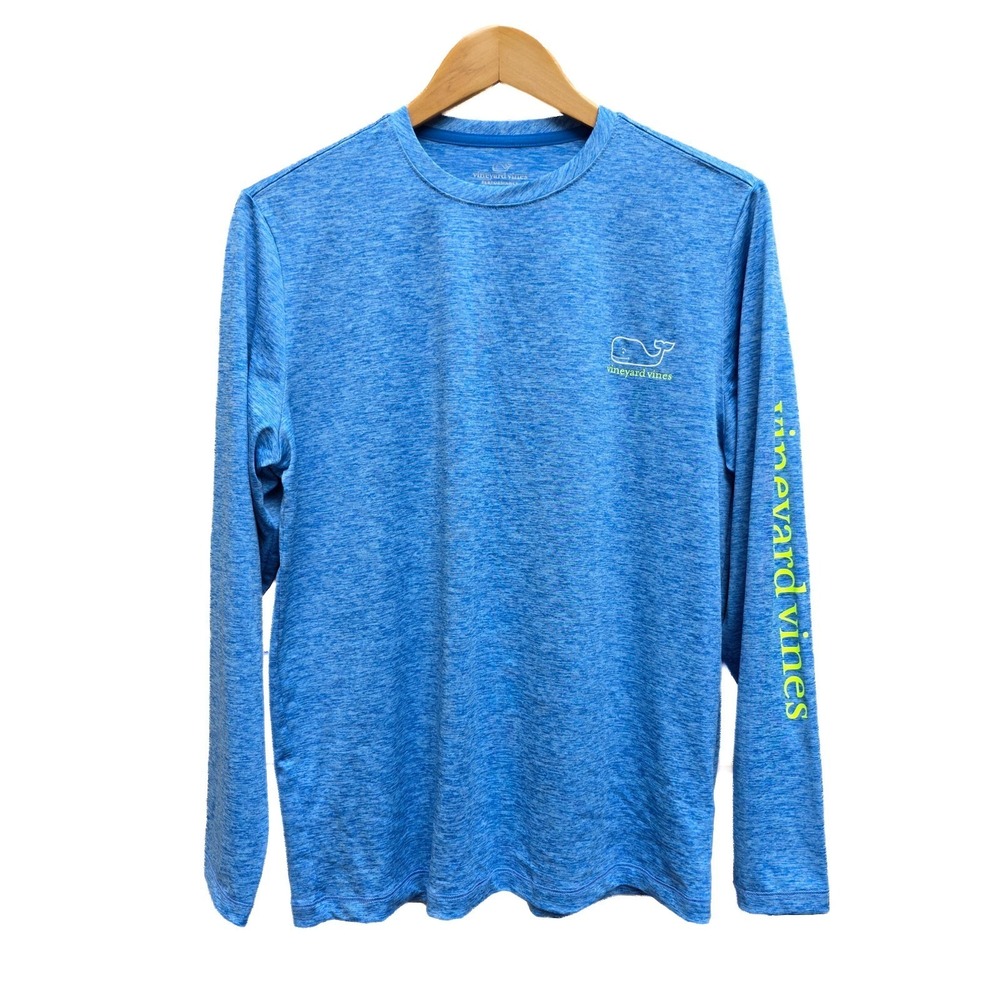Vineyard Vines Boys XL 18 Performance Shirt Blue Heathered Whale Tee Long Sleeve